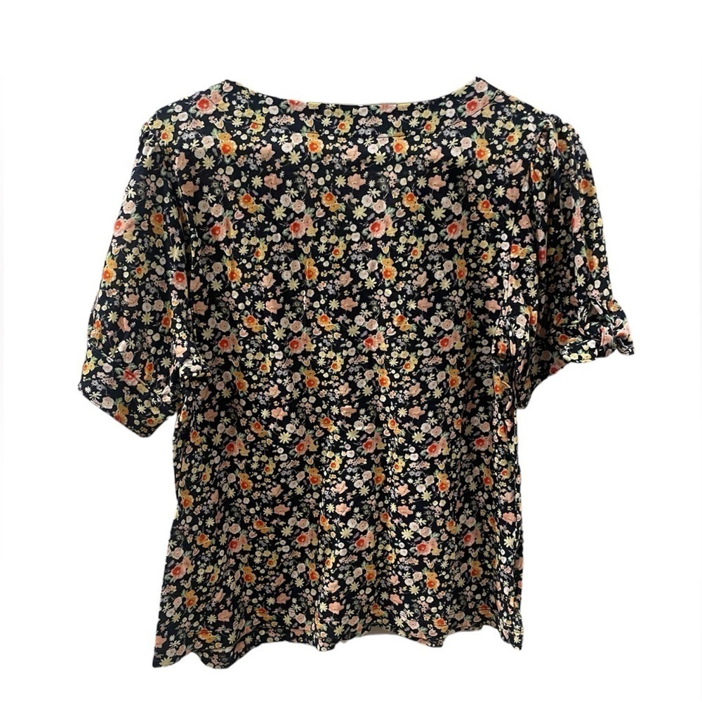 Loft Petite Cotton Floral Short Sleeve Shirt - Navy - Tie Sleeves - Picture 2 of 5